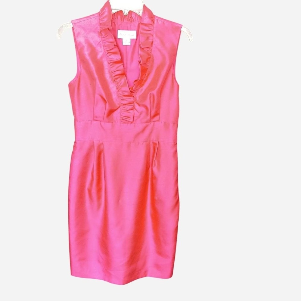 Elizabeth Howard Hot Pink Midi Length Cocktail  Dress With Ruffle Details Size 6